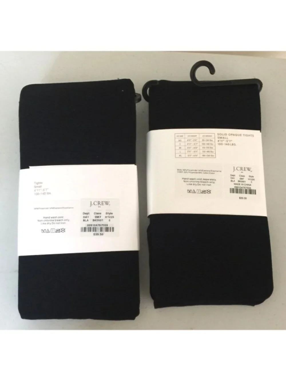 J. CREW Size Small Black Tights 100-140 lbs Set of 2